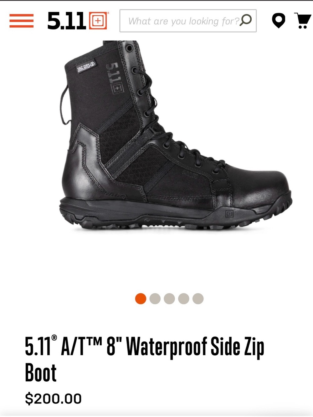 5.11 Tactical Men's 8" Waterproof Side-Zip Boot - Black